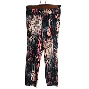 Calvin Klein Performance Leggings Womens Small Pink Graffiti Wicking Crop Pocket